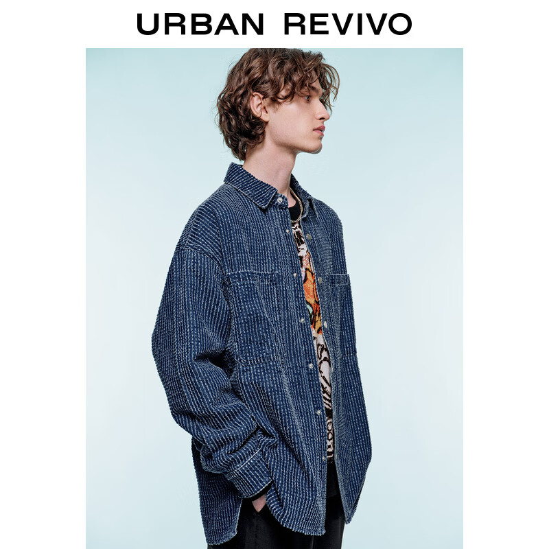 URBAN REVIVO 男士复古竖纹提花超宽松牛仔衬衫 UMV840004 100.76元（需用券）