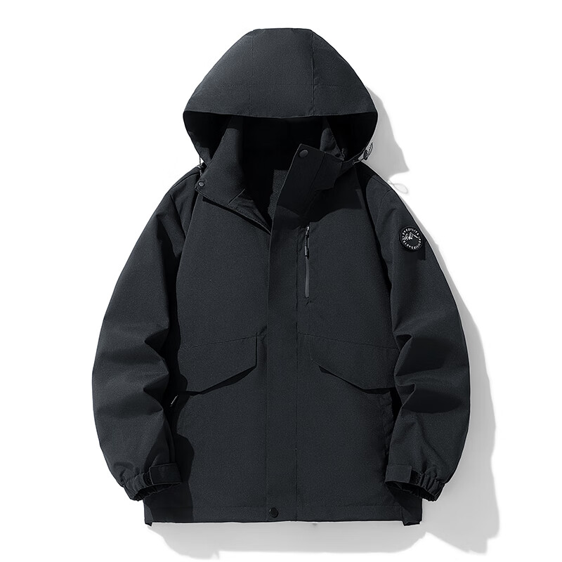 JEANSWEST OUTDOOR 冲锋衣男秋季外套男休闲夹克男连帽户外运动款上衣 黑色 XL 69