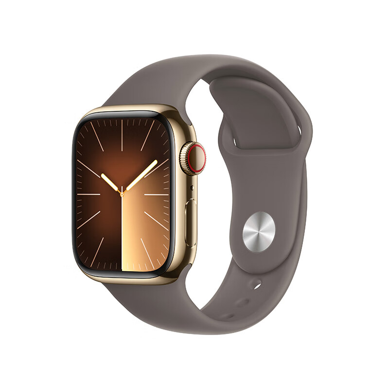 Apple 苹果 Watch Series 9 智能手表 GPS+蜂窝网络款 41mm 金色不锈钢表壳 陶土色橡