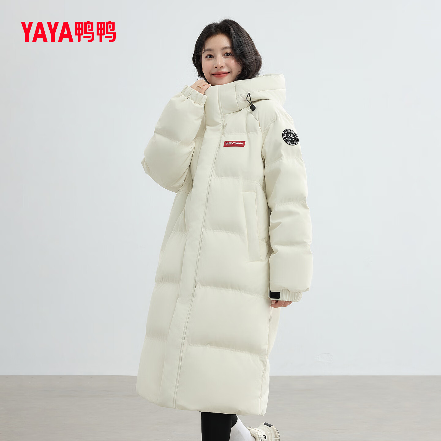 YAYA 限时!199g充绒时空道宇系列连帽长款 90绒子羽绒服 299元