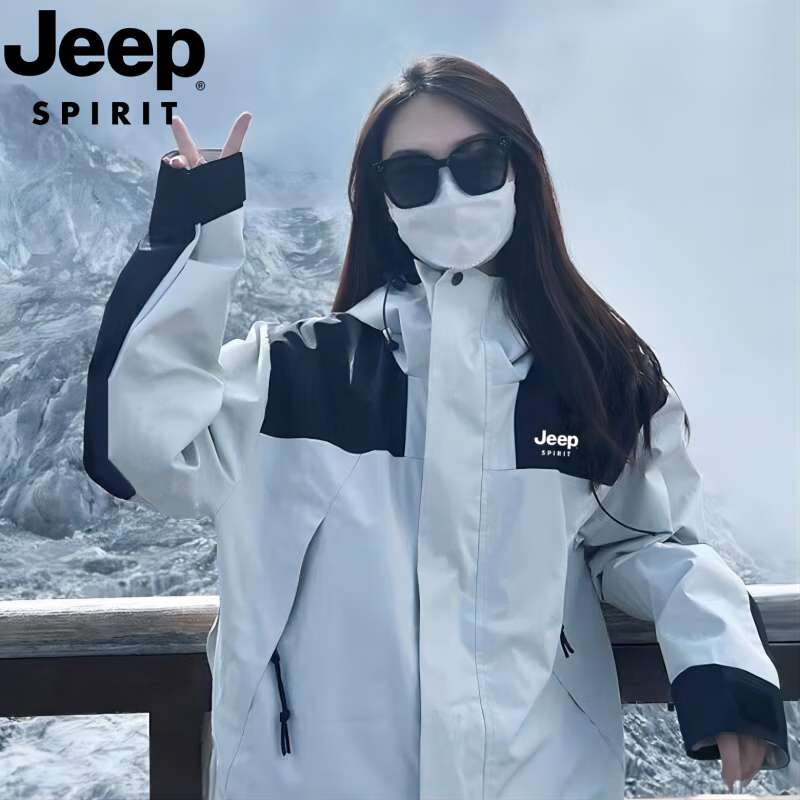 移动端：Jeep 吉普 冲锋上衣男士春秋冬季夹克外套三合一连帽加厚登山服男