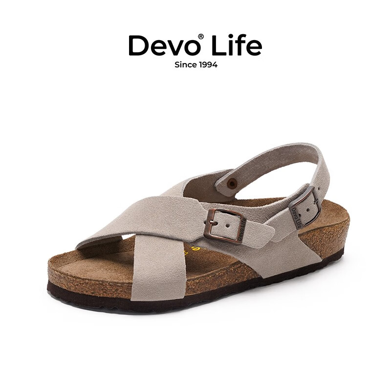 PLUS会员：Devo Life 的沃 软木凉鞋 56111 灰色反绒皮 颜色任选 135.61元包邮（需