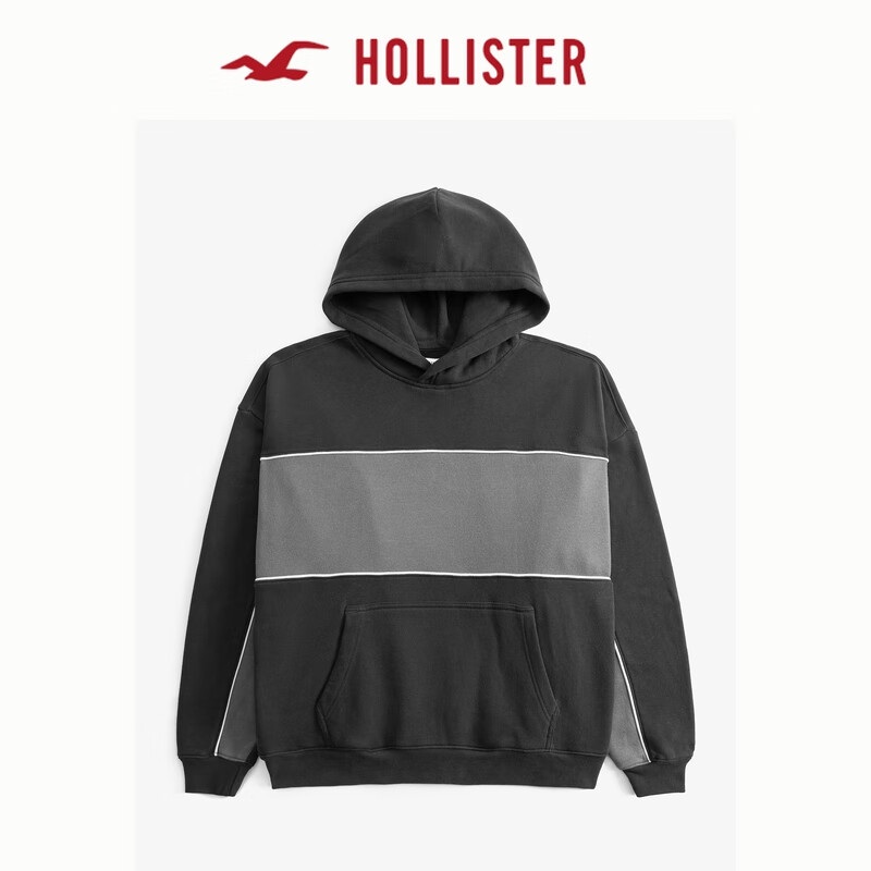 HOLLISTER 霍利斯特 24春秋款抓绒情侣美式连帽卫衣男装女装KI322-4261 黑色图案 