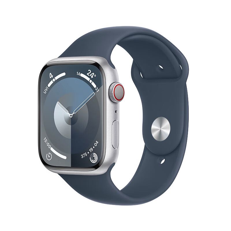 Apple 苹果 Watch Series 9 智能手表 GPS+蜂窝网络款 45mm 银色铝金属表壳 风暴蓝色