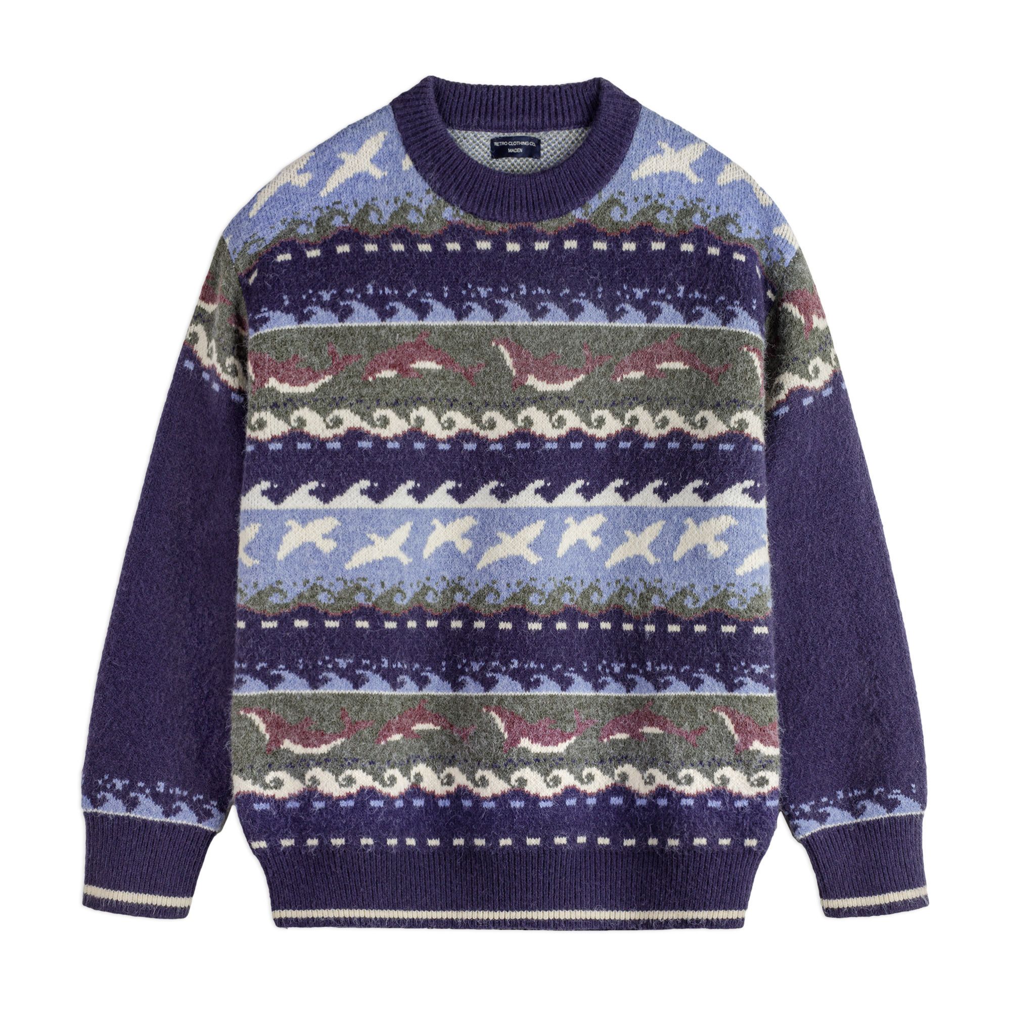 马登 工装美式复古费尔岛毛衣圆领套头加厚宽松保暖外穿针织衫男冬 57.3元