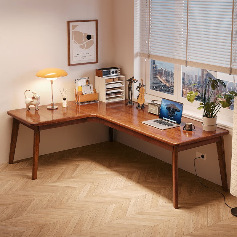 锦需 实木转角电脑桌台式L型家用办公桌子卧室简约拐角学习书桌椅组合 桌+椅（120+180） 1117.89元（需用券）