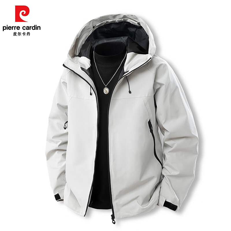 pierre cardin 皮尔·卡丹 薄款冲锋衣男女 灰白 XL 74.9元(需用券)