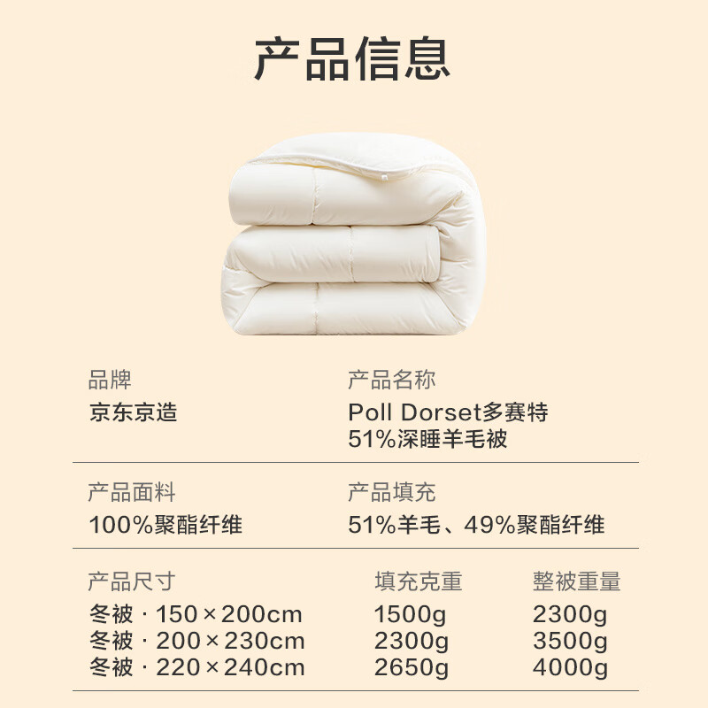京东京造 羊毛冬被 7斤 2*2.3m 169元（需用券）