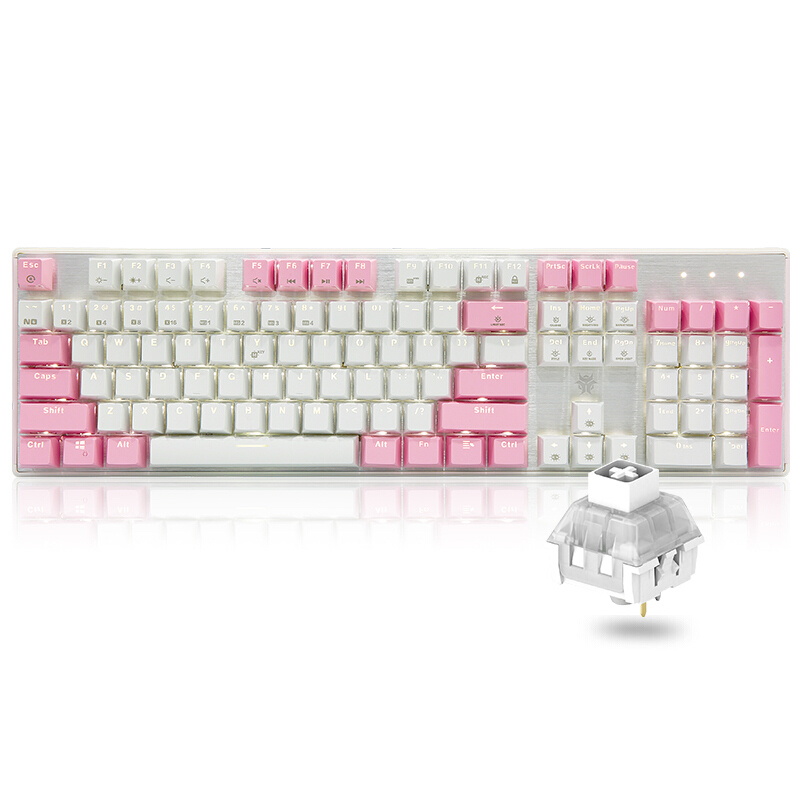 PLUS会员：Hyeku 黑峡谷 GK715 104键 有线机械键盘 白粉色 凯华BOX白轴 单光 144.84