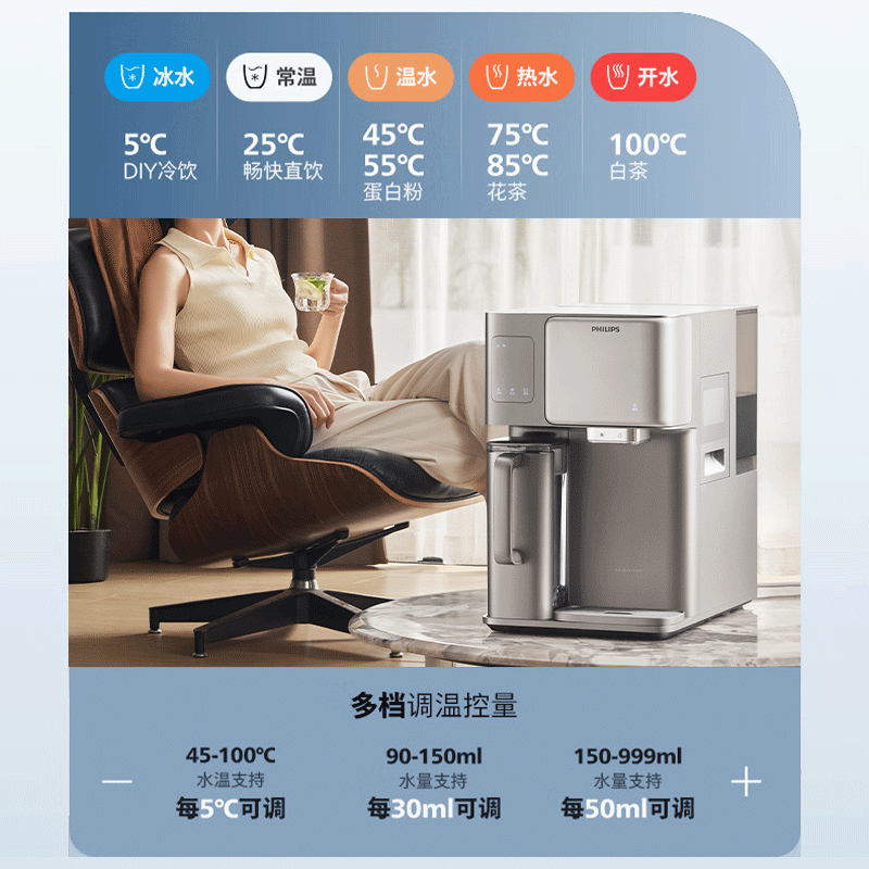 最后4小时：PHILIPS 飞利浦 冰块净水器家用台式即热免安装净饮机矿泉加热直