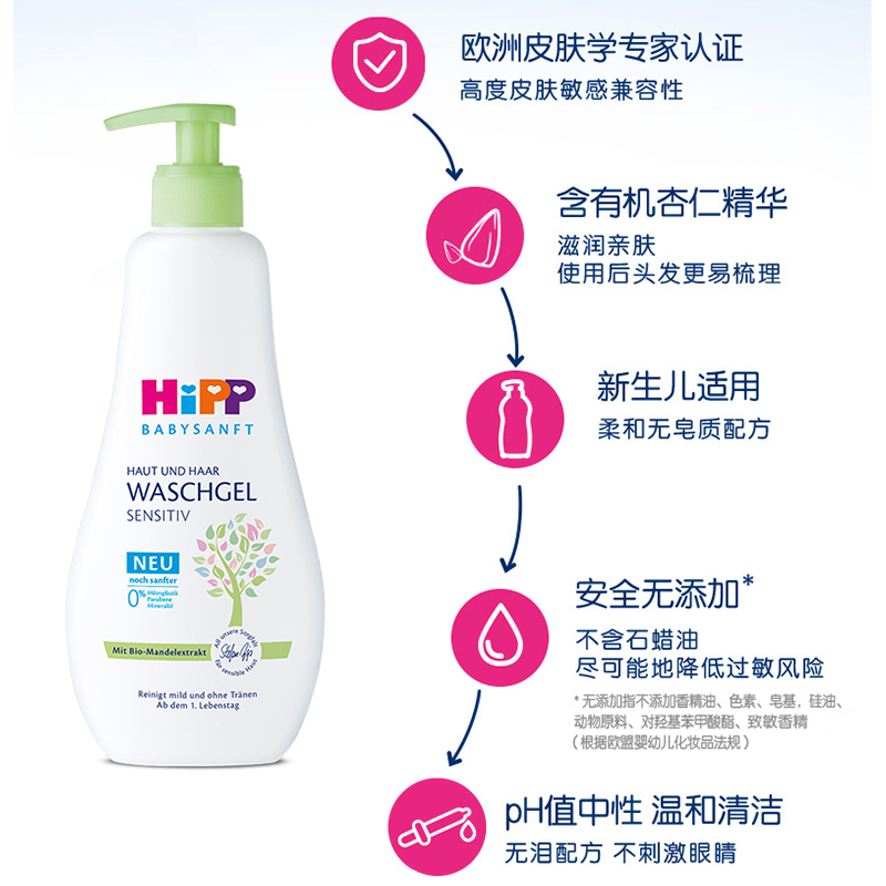 HiPP 喜宝 麦德龙瑞士Hipp喜宝婴幼儿洗发水沐浴露二合一400ml*2宝宝洗沐浴 73