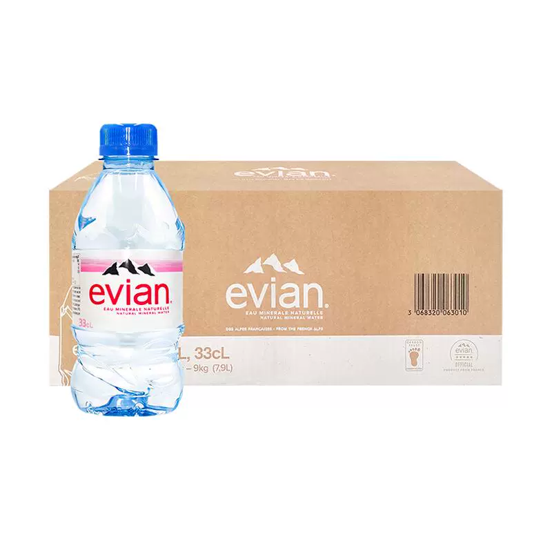 evian 依云 法国进口evian/依云330ml*24瓶天然矿泉水整箱弱碱性家庭饮用水 ￥52.