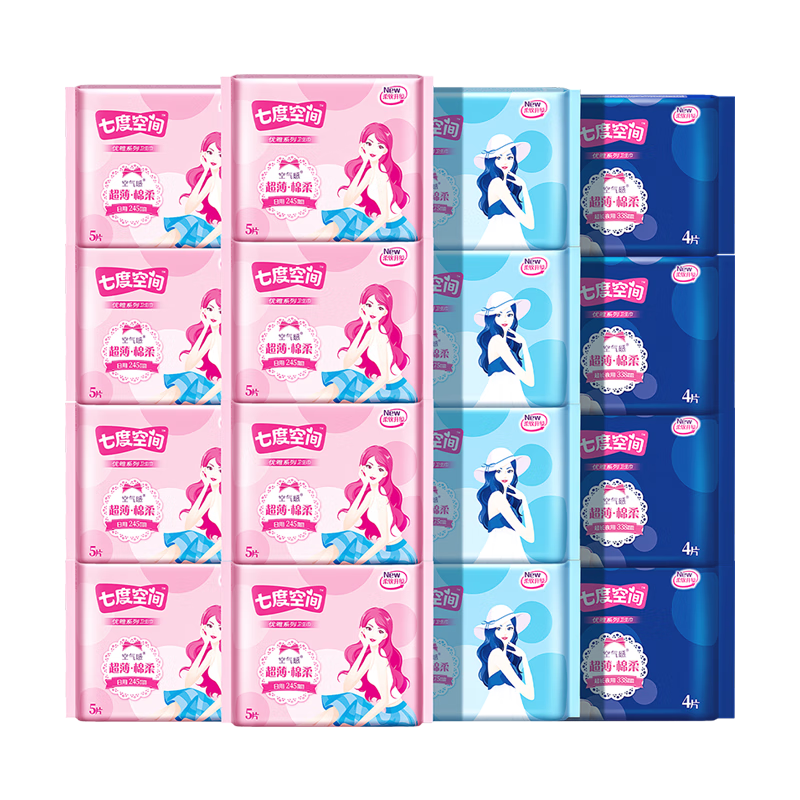 PLUS会员:七度空间 卫生巾 组合76片*2件 69.83元(返12元超市卡,合34.91元/件)