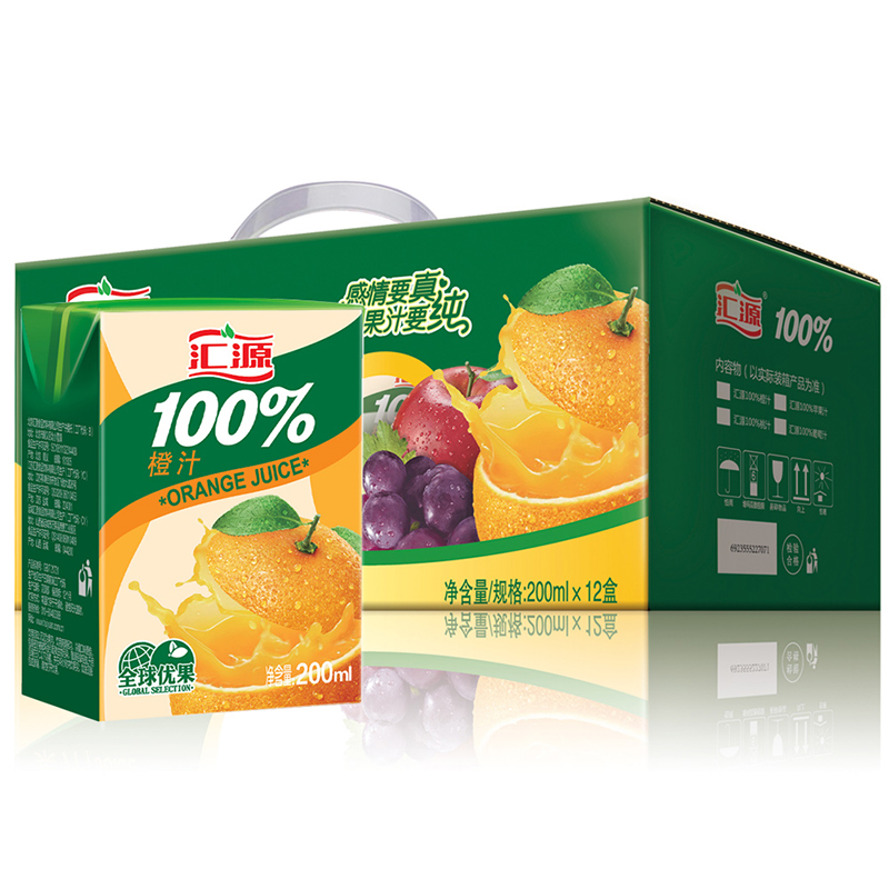 汇源 无添加纯果汁维生素c饮料 礼盒100%橙汁200ml*12盒 整箱礼盒 17.91元