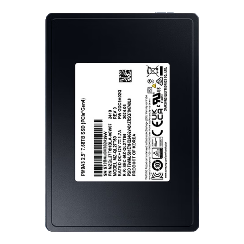 plus:三星 7.68TB企业级SSD固态硬盘 U.2接口 NVMe协议PCIe 4.0x4 PM9A3 7888.51元（需领