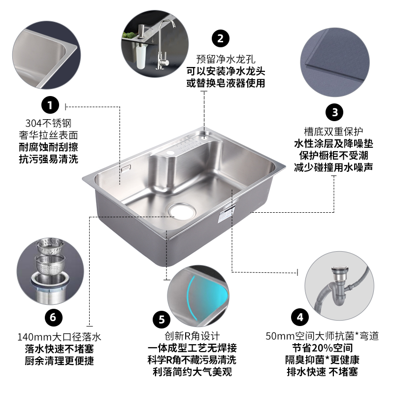 科勒 KOHLER K-23684T-2HD-NA 不锈钢水槽 580x470mm C款 659元