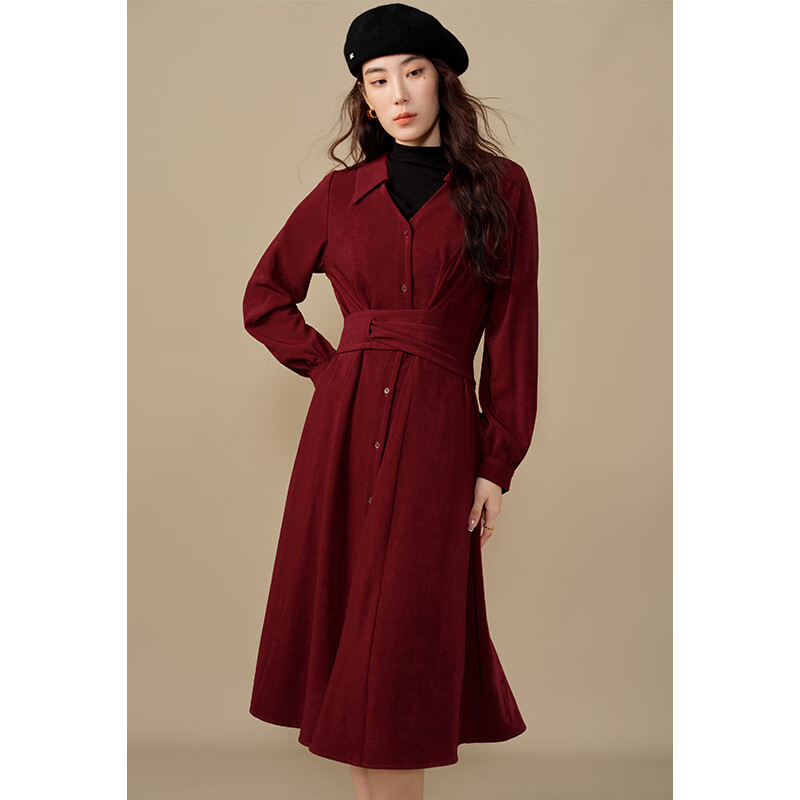 独束 大码女装连衣裙2024新款通勤微胖显瘦衬衫裙 焦茶色 L (尺码：2) 119.5元