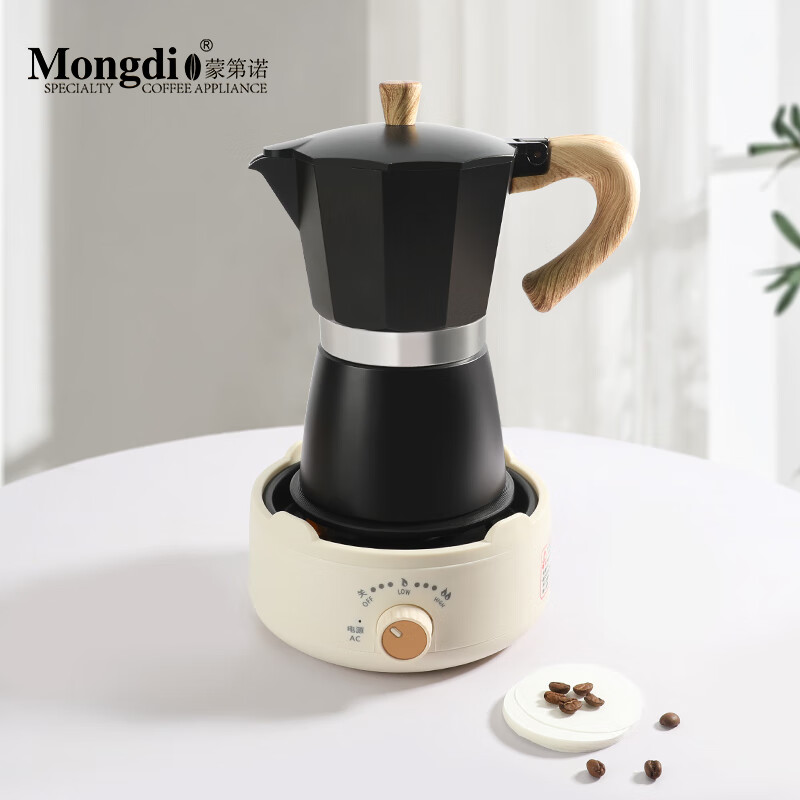Mongdio 摩卡壶摩卡咖啡壶家用煮咖啡壶意式咖啡机 300ml黑色摩卡壶+电炉 128元