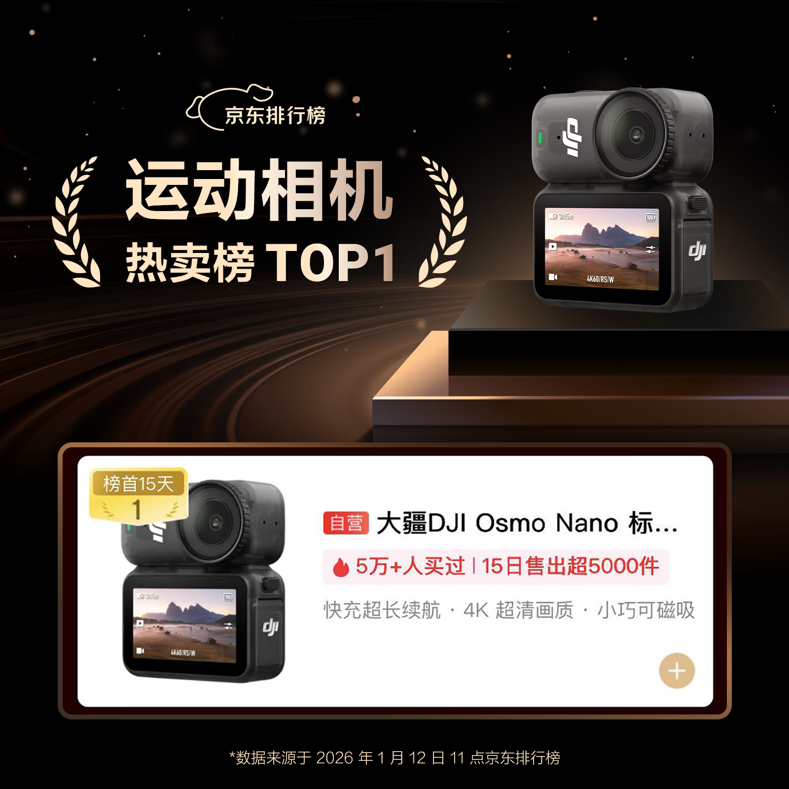 大疆 Osmo Nano 自由视角 64G 官方标配 拇指运动相机 1698.3元 - 86线报