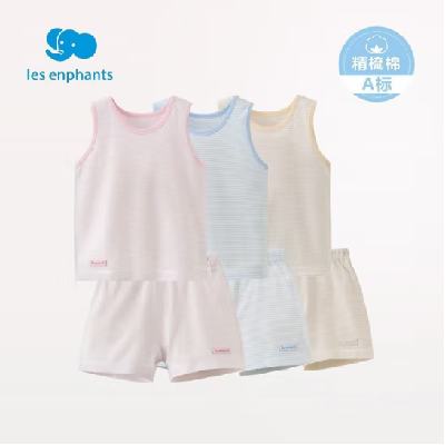 PLUS会员：les enphants 丽婴房 棉质儿童家居服套装 素色条纹背心套装粉色 150cm