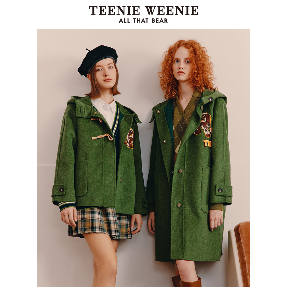 TEENIE WEENIE 小熊奥莱秋冬牛角扣学院风毛呢保暖中长款大衣外套女 419.7元（