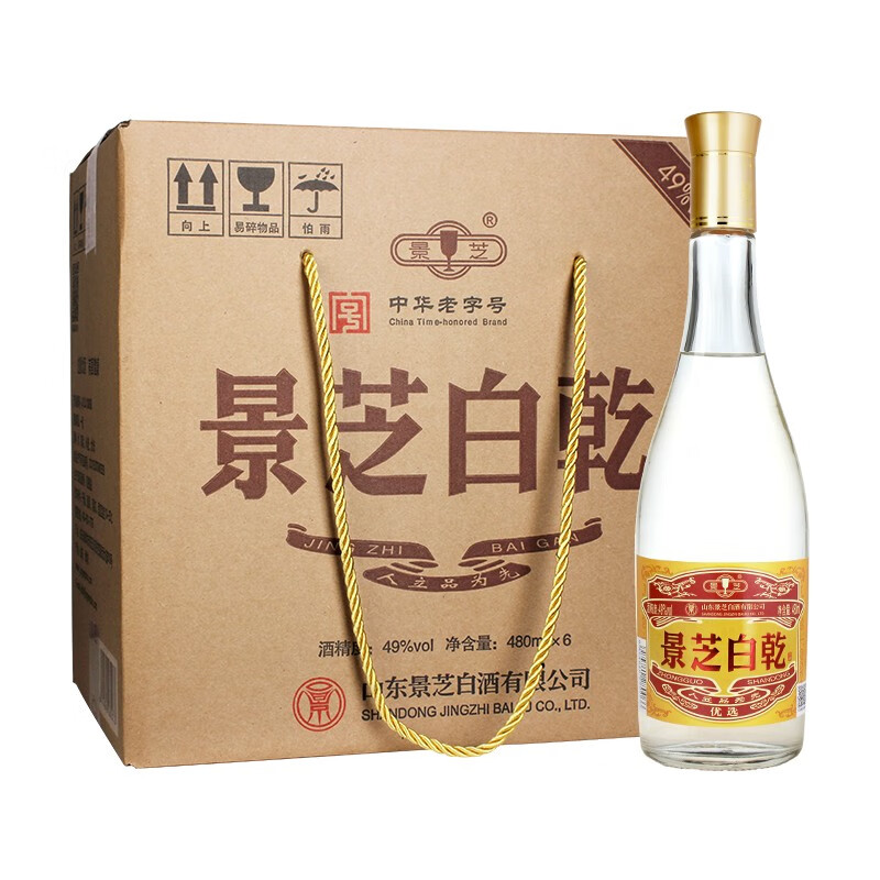 移动端、京东百亿补贴：景芝 白乾老黄皮 高度白酒 49度480ml*6瓶 整箱装 106