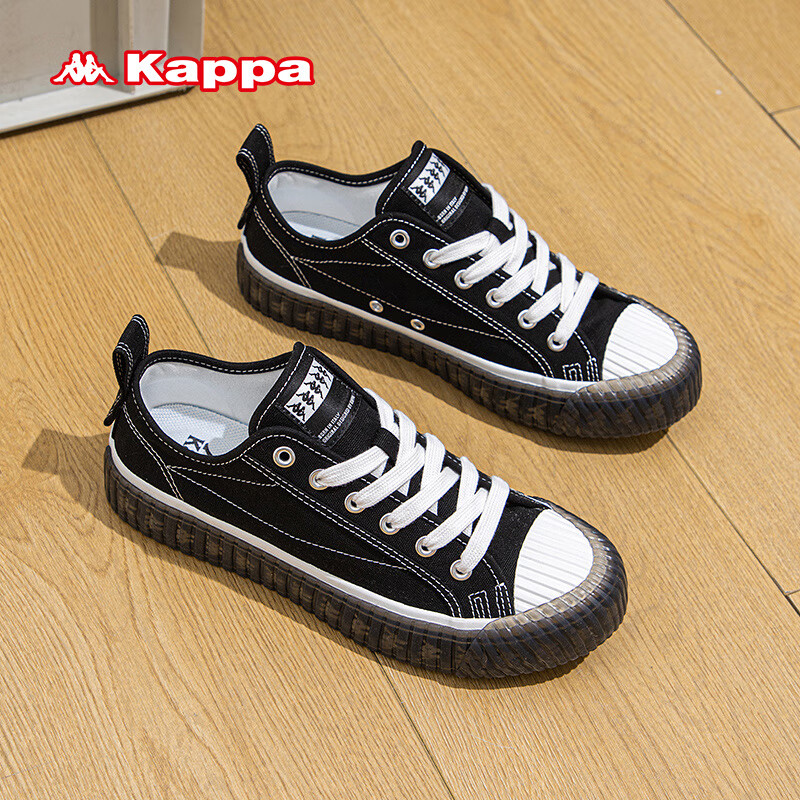 Kappa 卡帕 男鞋透气帆布鞋子男2024春夏季新款轻便软底板鞋男运动休闲鞋 黑