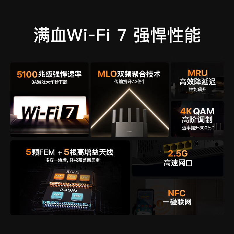 腾达 云霄BE5100 BE6L Pro 双频5100M 家用千兆Mesh无线路由器 WiFi 7 黑色 177.21元（