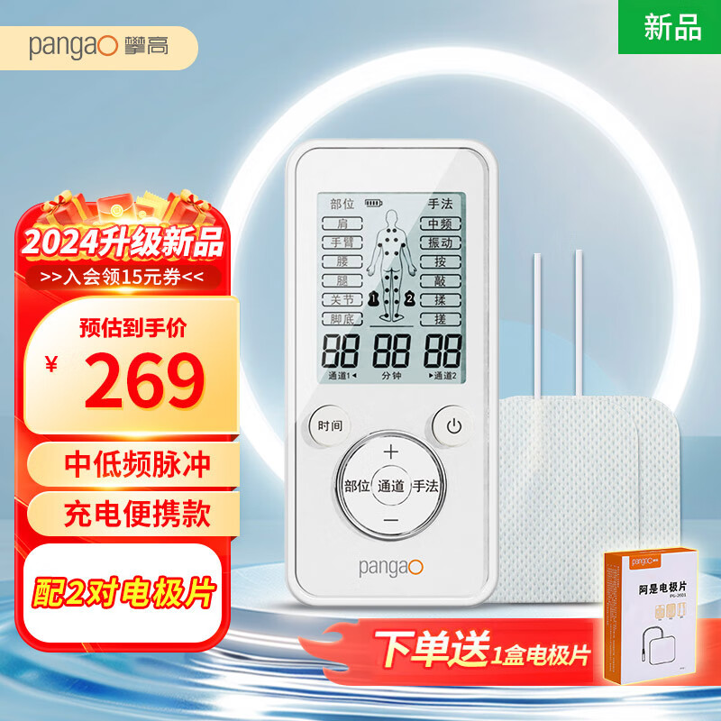 值选：pangao 攀高 中频理疗按摩仪双通道PG-2616(充电款） 163.55元