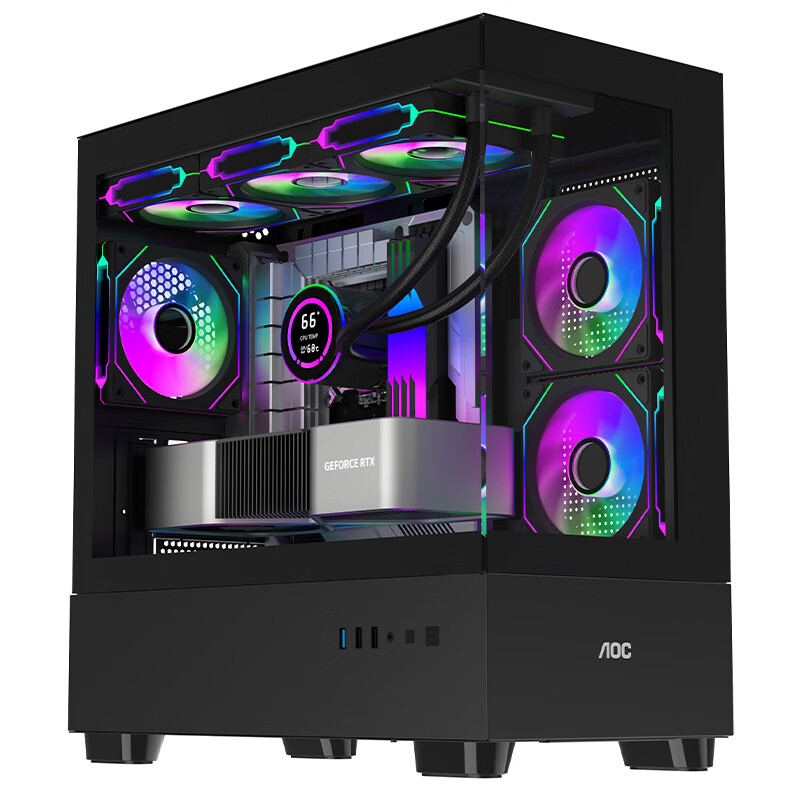 AOC 冠捷 CG393B黑色 游戏电脑台式海景房主机箱 双面玻璃/MATX主板/360水冷/9风