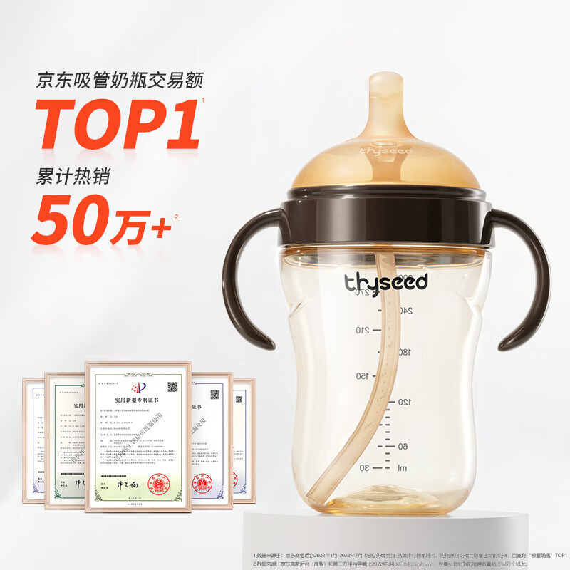 PLUS会员：世喜 宝宝直饮奶瓶300ml ppsu材质 带直饮管手柄 1-3岁 121.32元