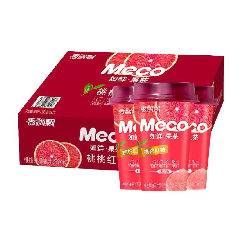 香飘飘 Meco如鲜杯装果茶饮料桃桃红柚口味280ml*15杯即饮清爽 ￥24.48