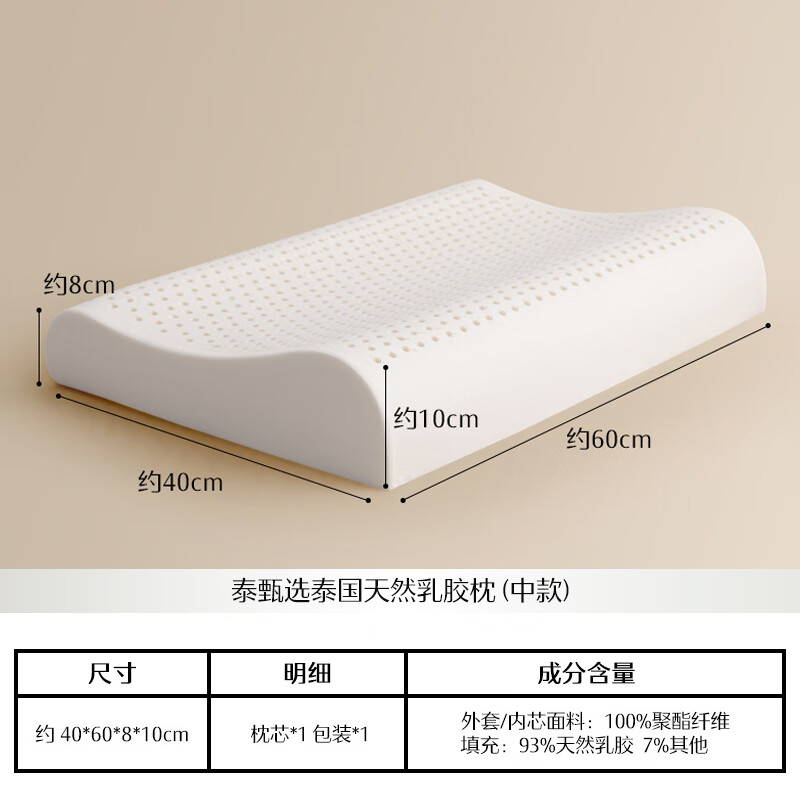 以旧换新补贴：MERCURY 水星家纺 枕头天然进口乳胶枕芯泰甄选8-10cm 82.47元