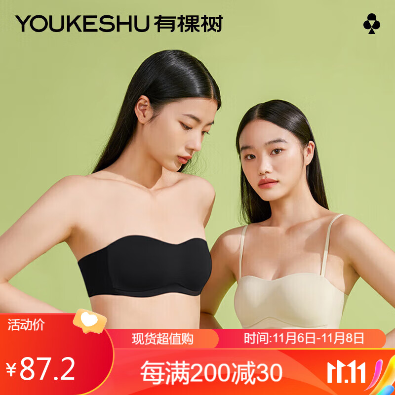 YOUKESHU 有棵树 女士内衣无肩带薄款文胸小胸聚拢防滑裹胸隐形抹胸 肤色 M 79