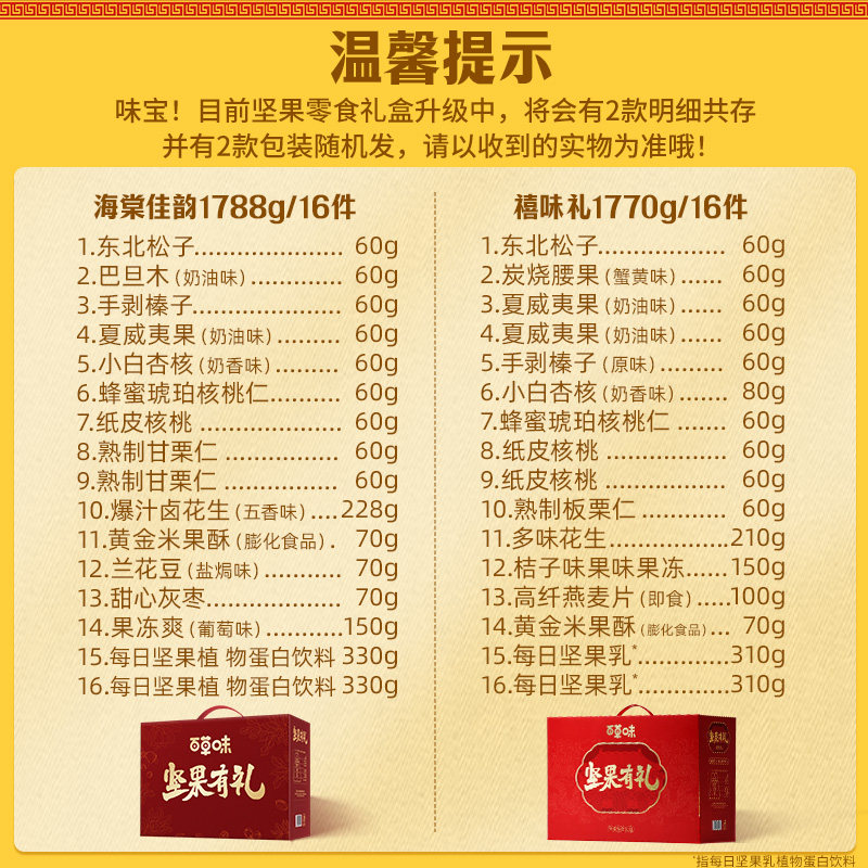 移动端、88VIP：百草味 年货坚果礼盒1788g休闲零食食品混合干果仁 75.05元（