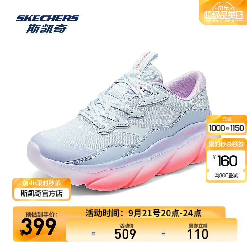 SKECHERS 斯凯奇 云迹跑鞋2024秋季新品女款休闲运动鞋轻量透气回弹 薰衣草色/