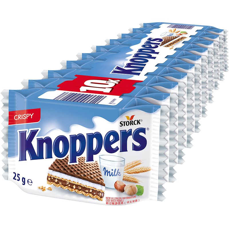 knoppers德国进口 优力享牛奶榛子巧克力威化饼干250g 24.56元（需领券，合12.28