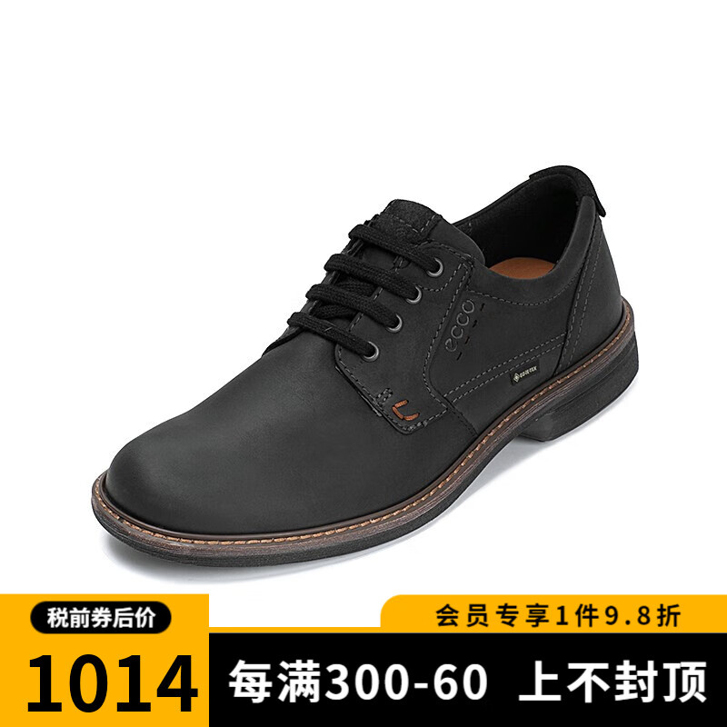 ecco 爱步 男士休闲皮鞋 商务正装系带低帮防水牛皮男鞋扭转510174 黑色 42 938.