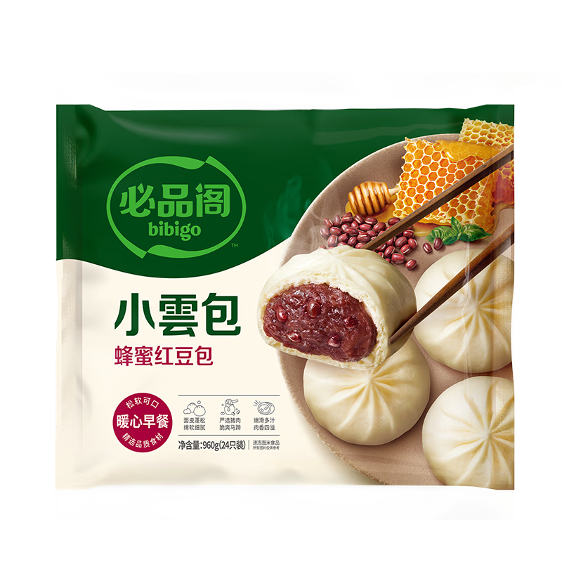 PLUS会员：必品阁 小云包蜂蜜红豆味 960g 24只＊2件 33.36元包邮（合16.68元/件