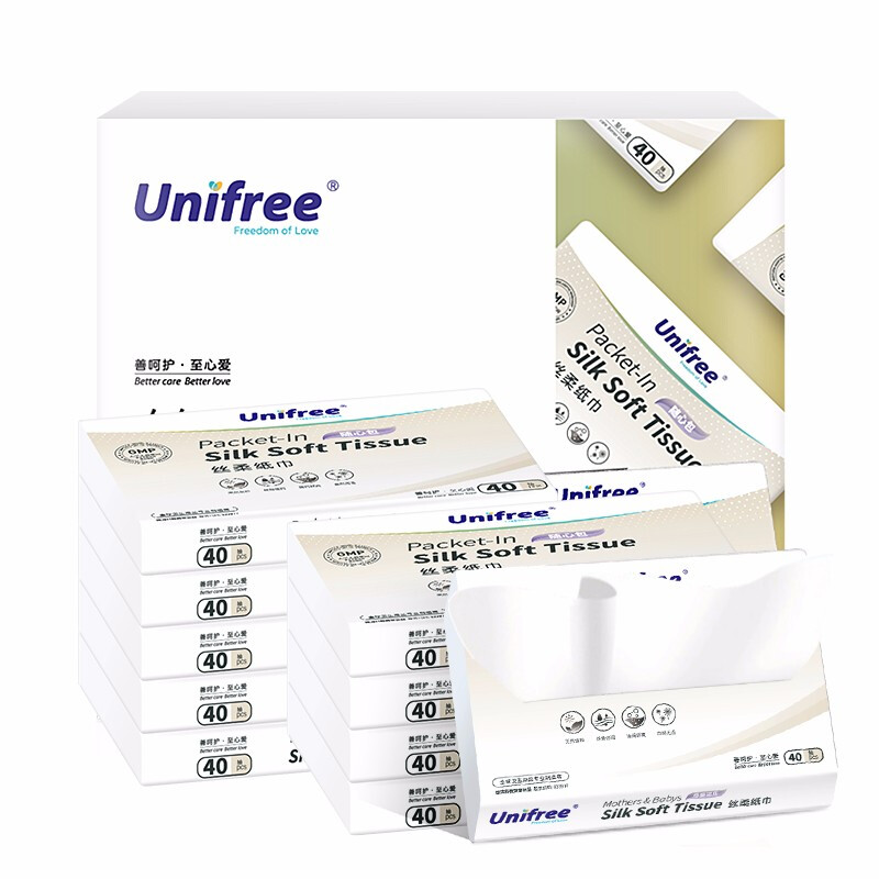 UNIFREE 婴儿纸巾 乳霜抽纸三层 婴儿敏感肌 敏感鼻专用40抽10包 10.9元（需用