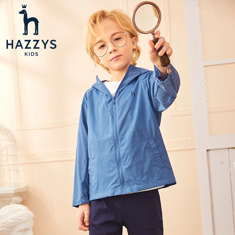 HAZZYS 哈吉斯 品牌童装男童春新款连帽薄风衣简约时尚学院风百搭男童风衣 