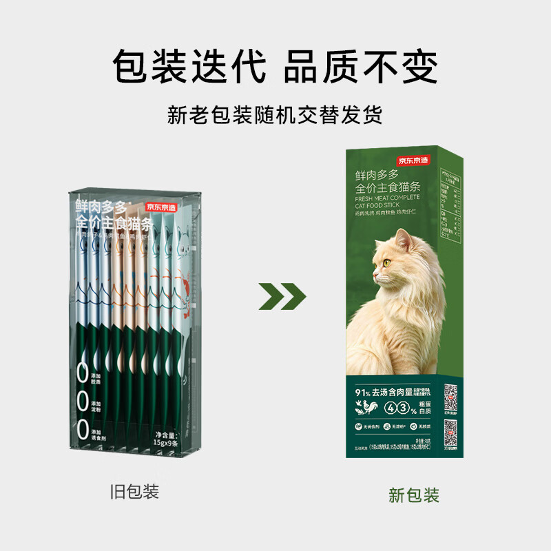 京东京造 鲜肉多多全价主食猫条15g*6支 3拼味猫零食鸡鱼成猫幼猫试吃 4.9元 - 线报酷
