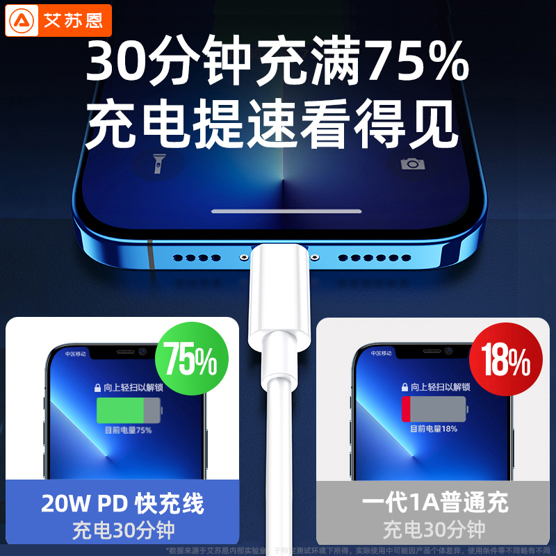 88VIP：aszune 艾苏恩 适用苹果充电线20W快充PD手机iphone14数据线13器12/11ipad 14.25