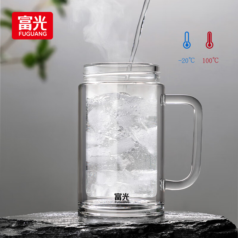 富光 双层玻璃杯办公杯带把大容量 580ML 39.1元