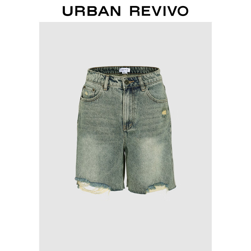 URBAN REVIVO UR2024秋季女装复古洗水磨白破洞剪边牛仔短裤UYY840008 浅蓝 26 159元