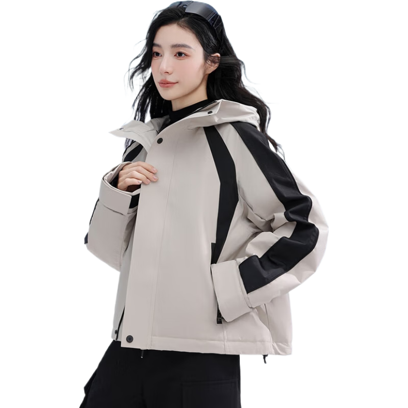 鸭鸭羽绒服 鸭鸭（YAYA）羽绒服女短款2024年秋冬季户外登山保暖防风拼色冲