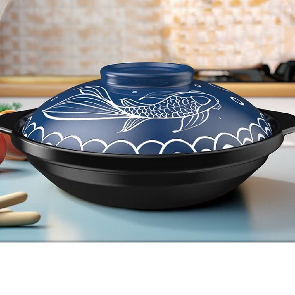 康舒 砂锅家用大容量年年有鱼浅锅陶瓷炖锅汤锅干烧不裂煲仔饭专用沙锅 20