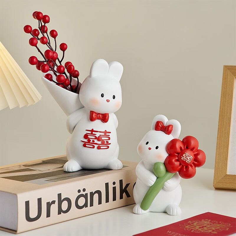 翻旧事 创意新中式兔子家居装饰客厅办公室书房桌面摆件结婚礼物情人节女