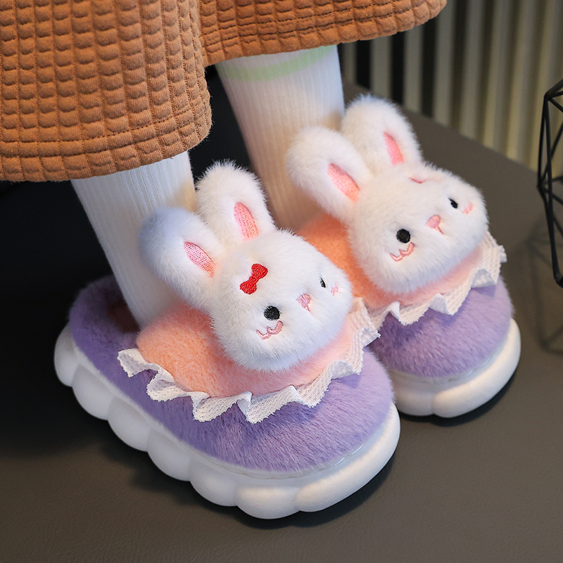 趣米卡 儿童棉拖鞋2023新款女童兔子冬季居家用厚底室内防滑保暖男孩包跟 1