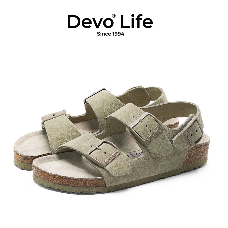 PLUS会员：Devo 的沃 反绒牛皮 情侣款软木凉鞋 167.98元包邮（需用券）